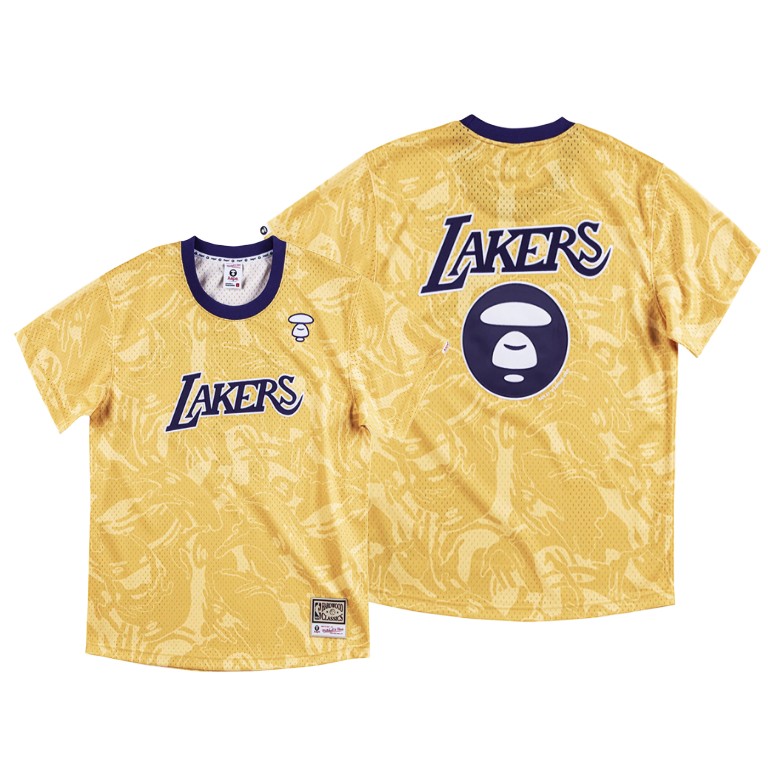 Men's Los Angeles Lakers NBA M&N x Aape Hardwood Classics Gold Basketball Jersey KOY6683VH